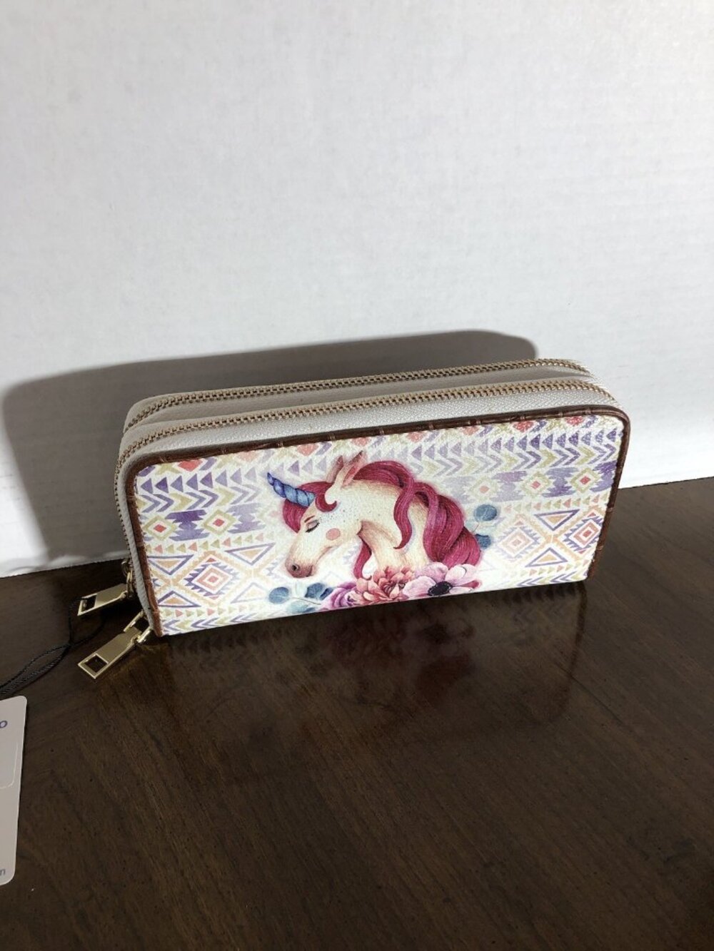 Brentano Boho Eppi Unicorn Double Zip Wristlet Wallet 8” x 4”